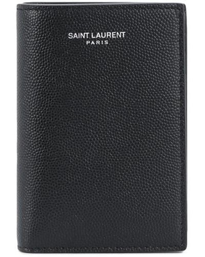 Saint Laurent Cartera plegable de piel con logo - Negro