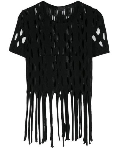 Pinko Perforated Viscose Top With Fringes - Black