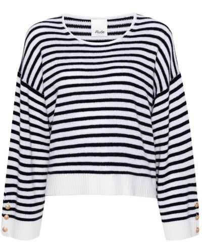 Allude Boat-neck Stripe Sweater - Blue