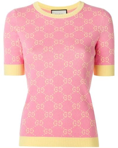 Gucci Gg Jacquard Knitted Top - Pink