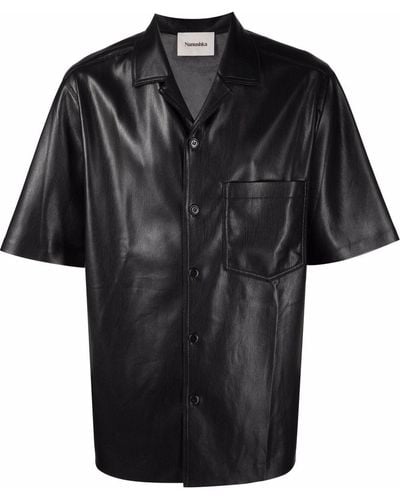 Nanushka Short-sleeved Faux-leather Shirt - Black