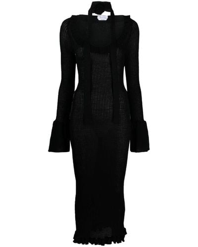Blumarine Ruffle-detailing Ribbed-knit Dress - Black