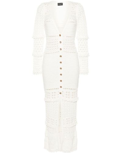 retroféte Alaia Crochet-knit Long Cardigan - White