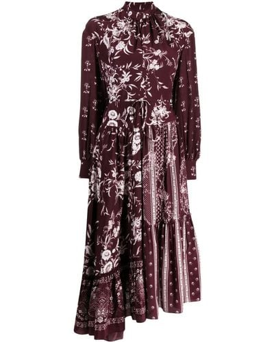 Erdem Floral-print Asymmetric Silk Midi Dress - Purple