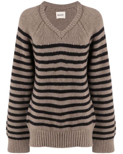 Khaite Nalani Striped Cashmere Sweater - Grey