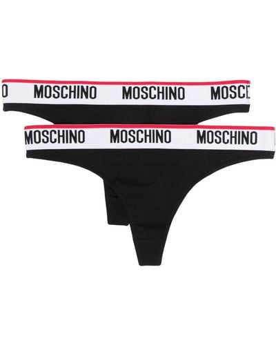 Moschino Logo-waistband Jersey Thong - Black