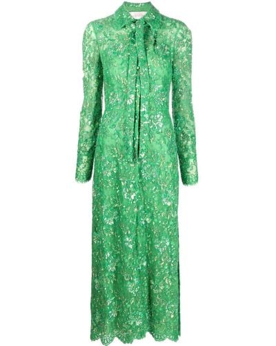 Valentino Sequin-embellished Lace Shirt Dress - Green