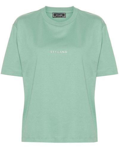 Styland Katoenen T-shirt Met Logoprint - Groen
