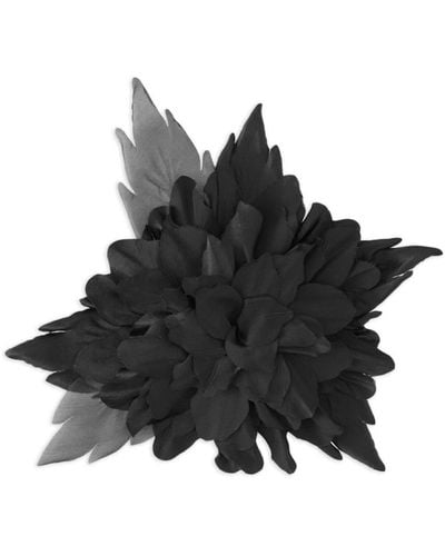 Saint Laurent Dahlia And Leaves Silk Brooch - Black
