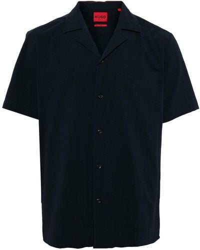 HUGO Short-sleeved Cotton Shirt - Zwart
