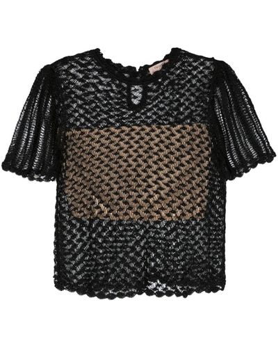 Twin Set Beaded Open-knit T-shirt - Black