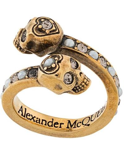 Alexander McQueen Wrap-around Skull Ring - イエロー