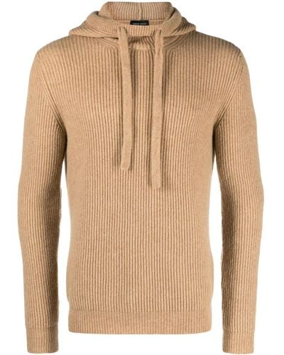 Roberto Collina Drawstring Hood Ribbed Sweater - Natural