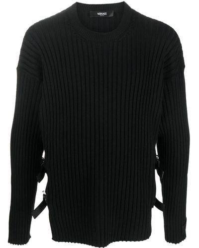 Versace Gerippter Pullover mit Schlitzen - Schwarz