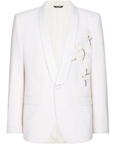Dolce & Gabbana Blazer croisé à fleurs appliquées - Blanc