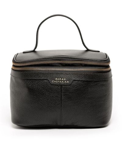 Sarah Chofakian Logo-print Leather Make Up Bag - Black