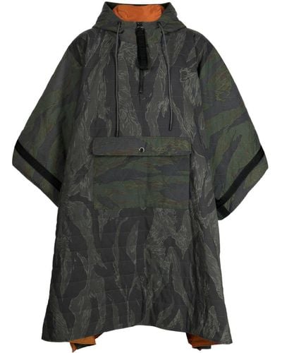 Mostly Heard Rarely Seen Camouflage-pattern Quilted Hooded Poncho - Grey