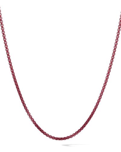 David Yurman Sterling Silver Box Chain Necklace - Red