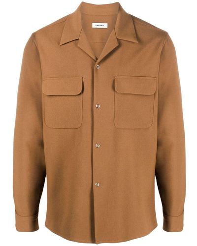 Sandro Chest-pocket Camp-collar Shirt - Brown
