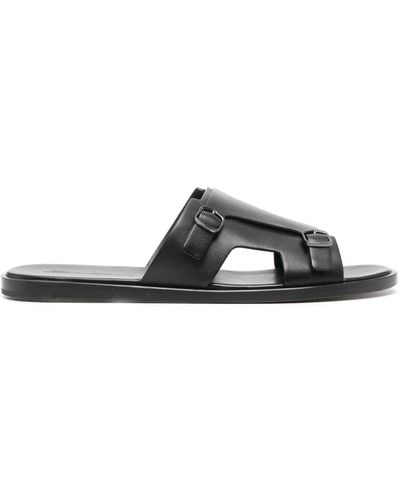 Santoni Double-buckle Leather Sandals - Black