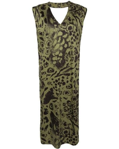 Bimba Y Lola Animal-print Cotton Midi Dress - Green