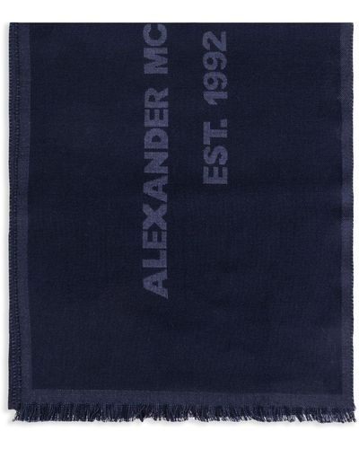 Alexander McQueen Wollschal mit Logo-Print - Blau