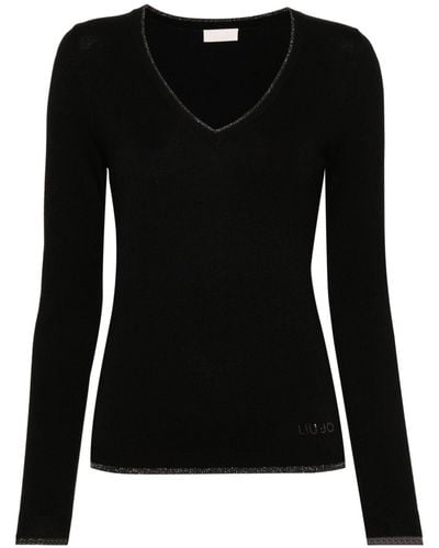 Liu Jo ラインストーンロゴ セーター - ブラック