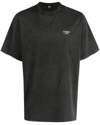Fendi T-shirt en coton à logo embossé - Noir