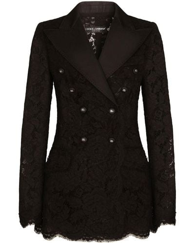 Dolce & Gabbana Lace Double-breasted Blazer Jacket - Black