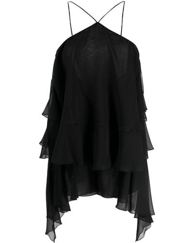 ANDAMANE Malena Ruffled Silk Playsuit - Black