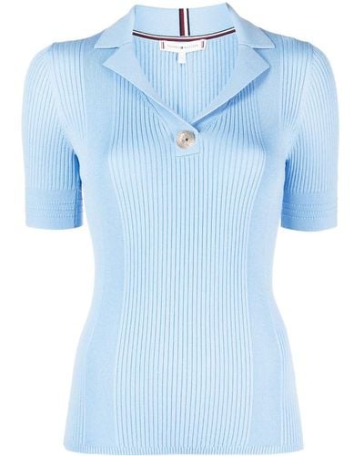Tommy Hilfiger Short-sleeve Ribbed-knit Top - Blue