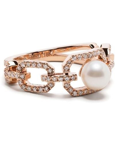 SHAY 18kt Rose Gold Diamond And Pearl Ring - White