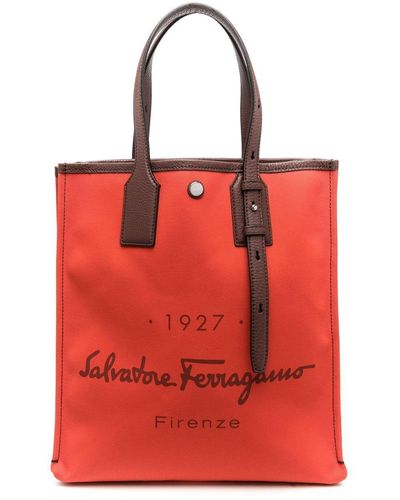 Ferragamo Logo Print Tote Bag - Red