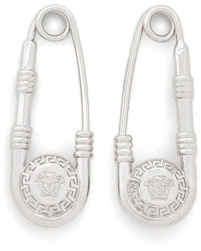 Versace Safety Pin Drop Earrings - White