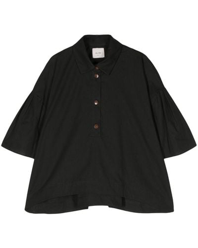 Alysi Flounce-sleeves Poplin Shirt - Black