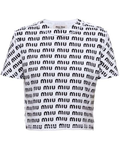 Miu Miu T-shirt à logo imprimé - Blanc