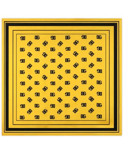 Dolce & Gabbana Twill Scarf With All-Over Dg Logo (90 X 90) - Yellow