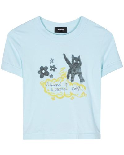we11done プリント Tシャツ - ブルー