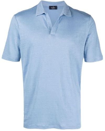Barba Napoli V-neck Linen Polo Shirt - Blue