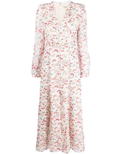 Saloni Annabel Long-sleeved Midi Dress - Multicolor