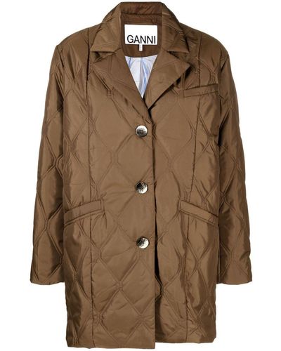Ganni Diamond-quilted Oversize Ripstop Jacket - Brown