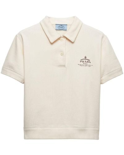 Prada Logo-print Fleece Polo Shirt - Wit