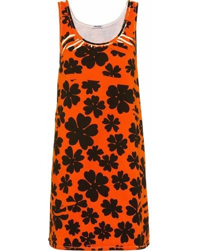 Miu Miu Vestido corto con estampado floral - Naranja