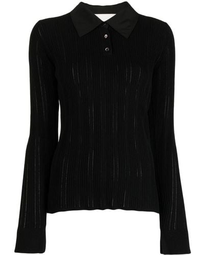 3.1 Phillip Lim Variegated Ribbed-knit Polo Top - Black