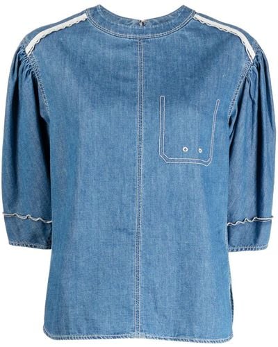 3.1 Phillip Lim Haut crop en coton à coutures contrastantes - Bleu