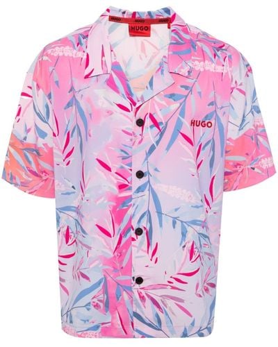 HUGO Beach Hemd mit tropischem Print - Pink