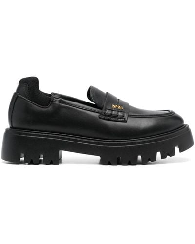 N°21 Logo-plaque Leather Loafers - Black