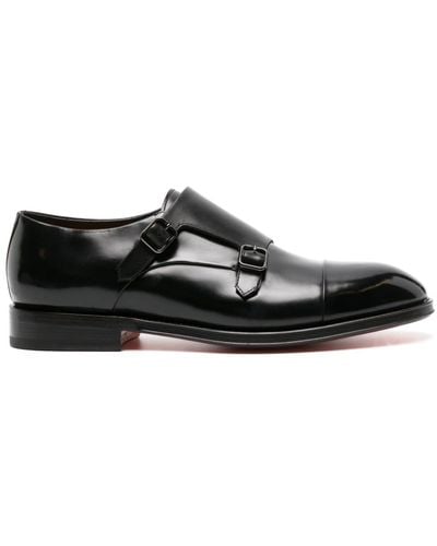 Santoni Double-buckled Patent-leather Shoes - Black
