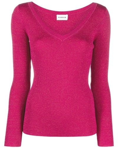 P.A.R.O.S.H. V-neck Ribbed Glitter Sweater - Pink