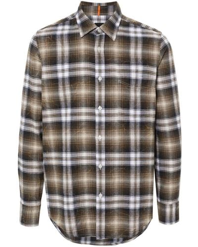 BOSS Plaid Flannel Cotton Shirt - Grey
